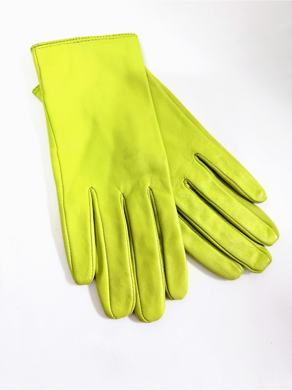 Neon Lime Green Genuine Leather Gloves Soft Leather Size S